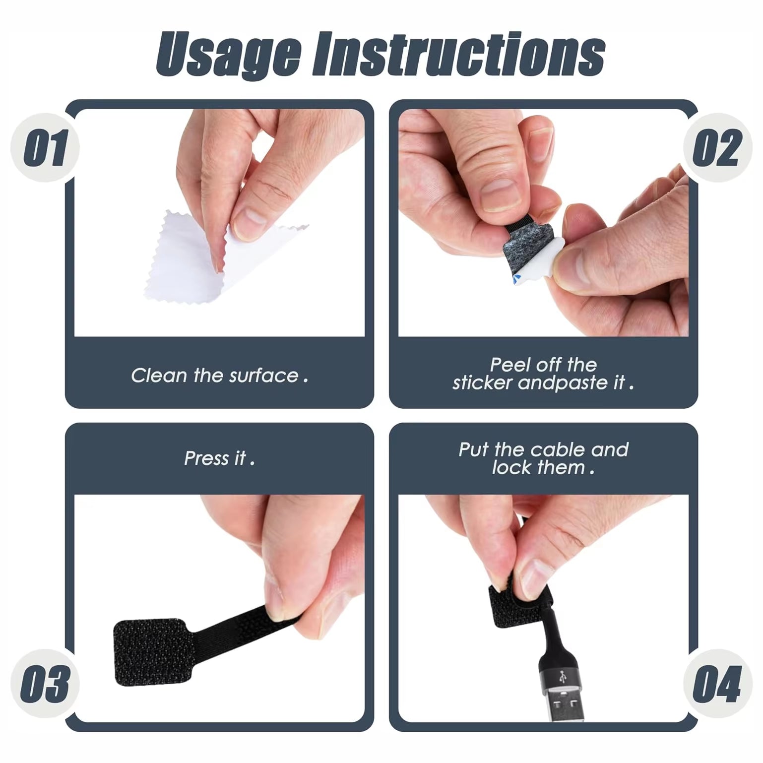 Adjustable Self-Adhesive Reusable Cable Ties for Cord Management and Organization