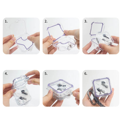 Headphone Shell PC Transparent Headphone Box Case with 5 Pairs Silicone Ring Waterproof Lanyard and Metal Hook for Nothing Ear 2