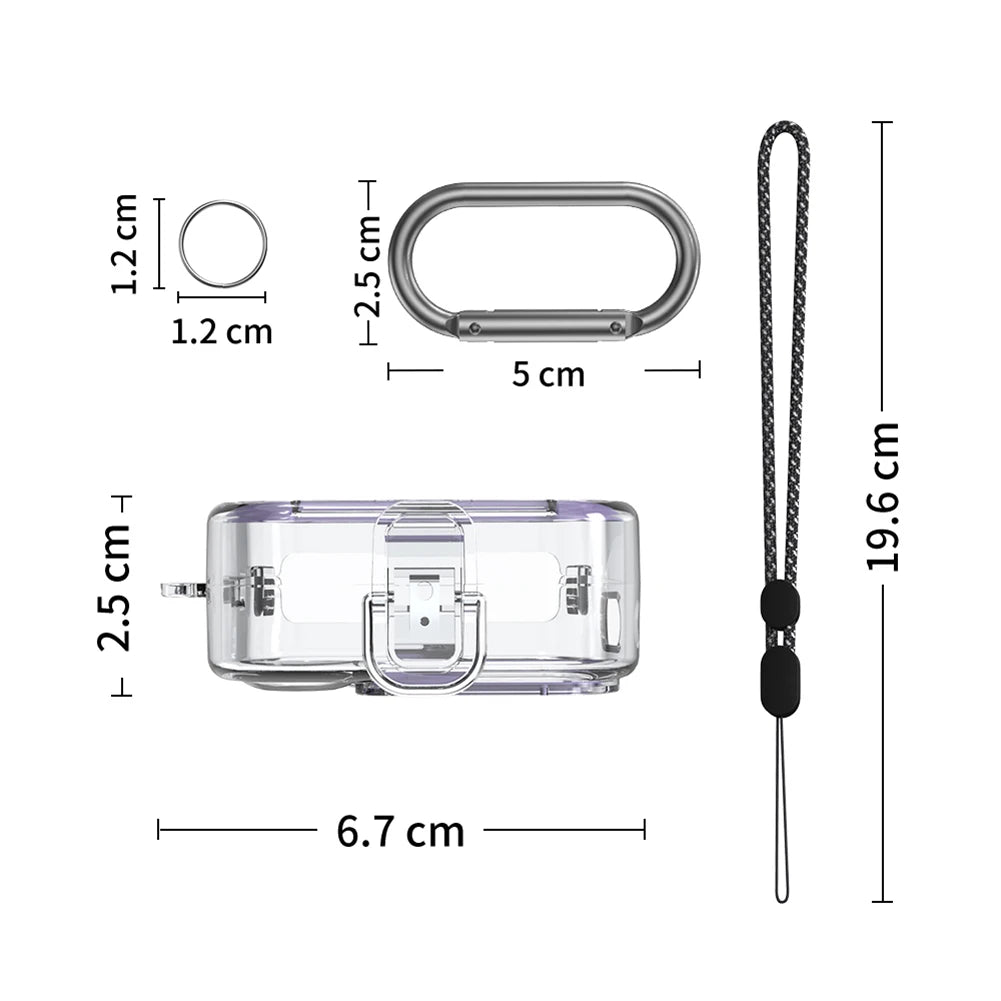 Headphone Shell PC Transparent Headphone Box Case with 5 Pairs Silicone Ring Waterproof Lanyard and Metal Hook for Nothing Ear 2